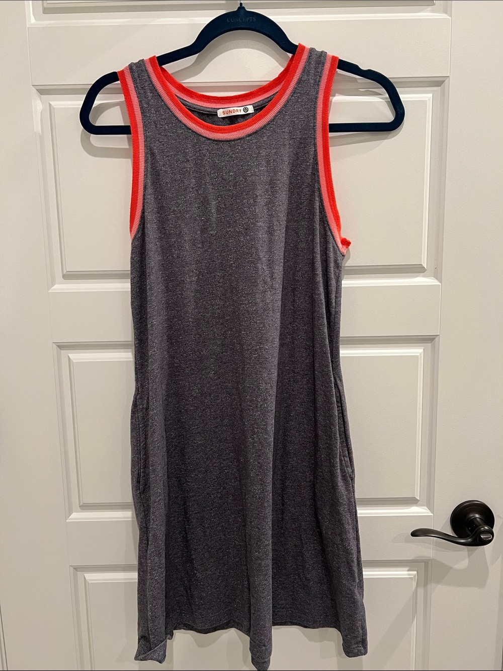 Sundry Heather Gray Tank Dress with Coral Trim